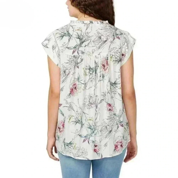 Buffalo David Bitton Floral Blouse Lightweight Flowy Top Medium White Pink Green - Picture 10 of 11